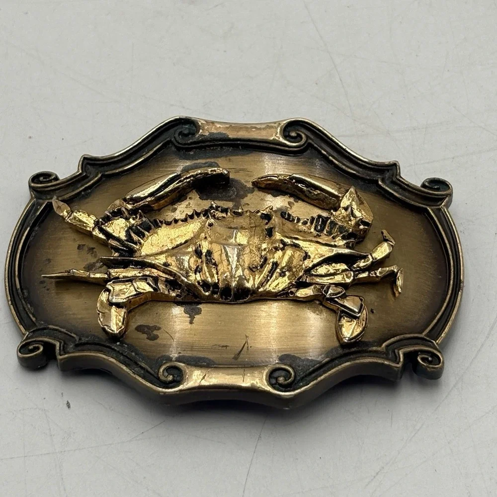 Vintage Crab Belt Buckle Zodiac Cancer‎ Brass Tone 1980 Raintree USA